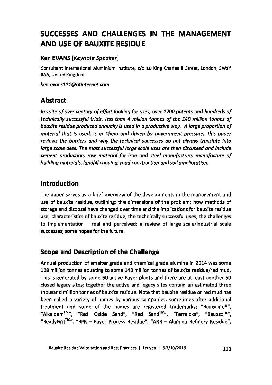 Successes and Challenges in the Use of Bauxite Residue