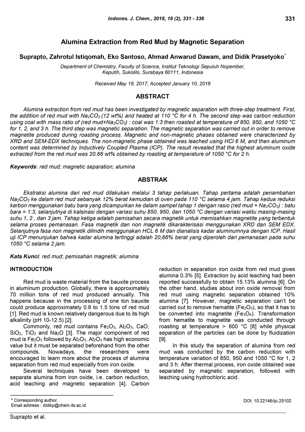 Alumina Extraction from Red Mud by Magnetic Separation